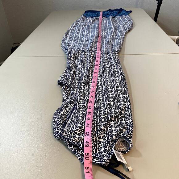 Dana Buchman XL Dress Faux Wrap V Neck Navy Floral Long Sleeveless Abstract - Picture 6 of 6